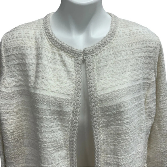 Talbots Woman Petites Ivory Metallic Stripe Textured
Knit Open Front Cardigan - Picture 2 of 11